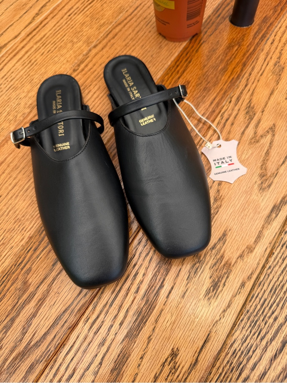 Black Leather Slip-On Mules with Strap Ilaria Sartori made in Italy size 9 - Picture 3 of 10